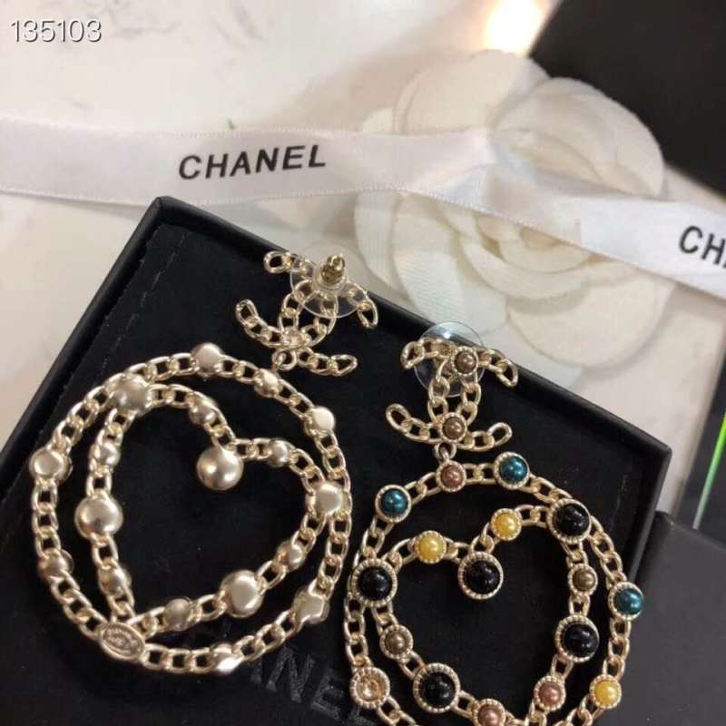 Chanel Colorful Stone Hollow Out Heart Earing Fashion Costume Jewelry