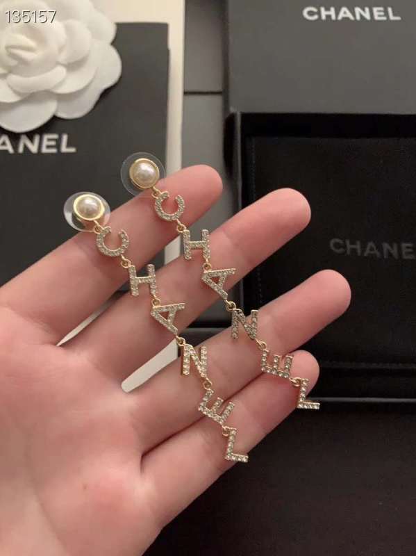 Chanel Long Letter Crystal Earring Fashion Costume Jewelry