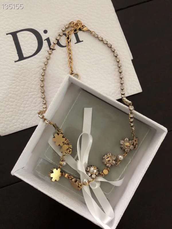 Dior Crystal on Chain Round Pendant Short Necklace
