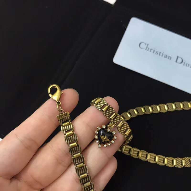 Dior Bee Heart Pendant Wide Chain Chocker Necklace