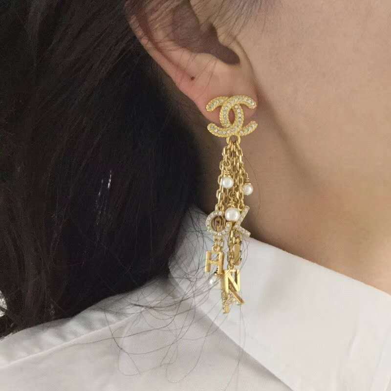 Chanel Long Letter Tassel Earring Fashion Costume Jewelry