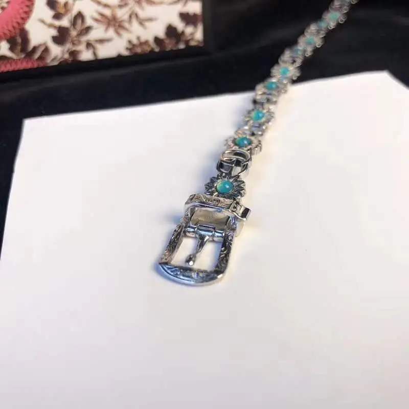 Gucci Light Blue Enamel Metal Bracelet Belt Shape