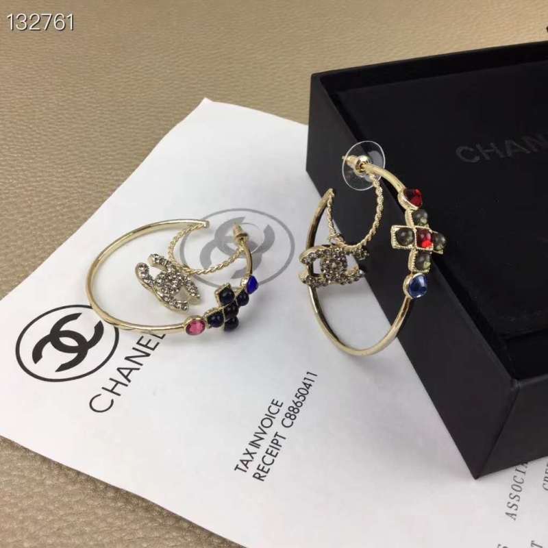 Chanel Colorful Strass Big Hoop Earring