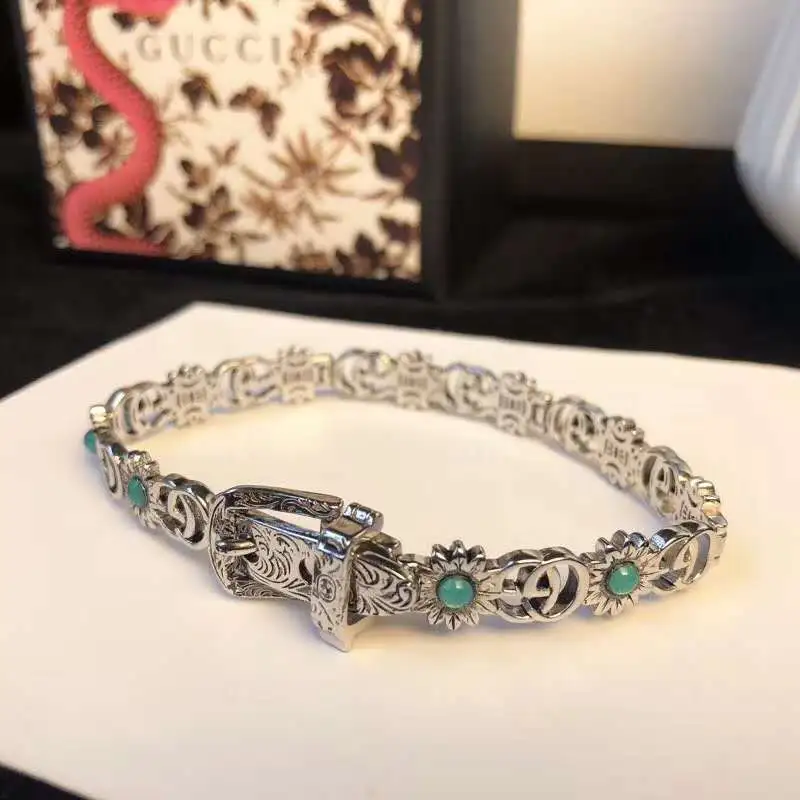 Gucci Light Blue Enamel Metal Bracelet Belt Shape