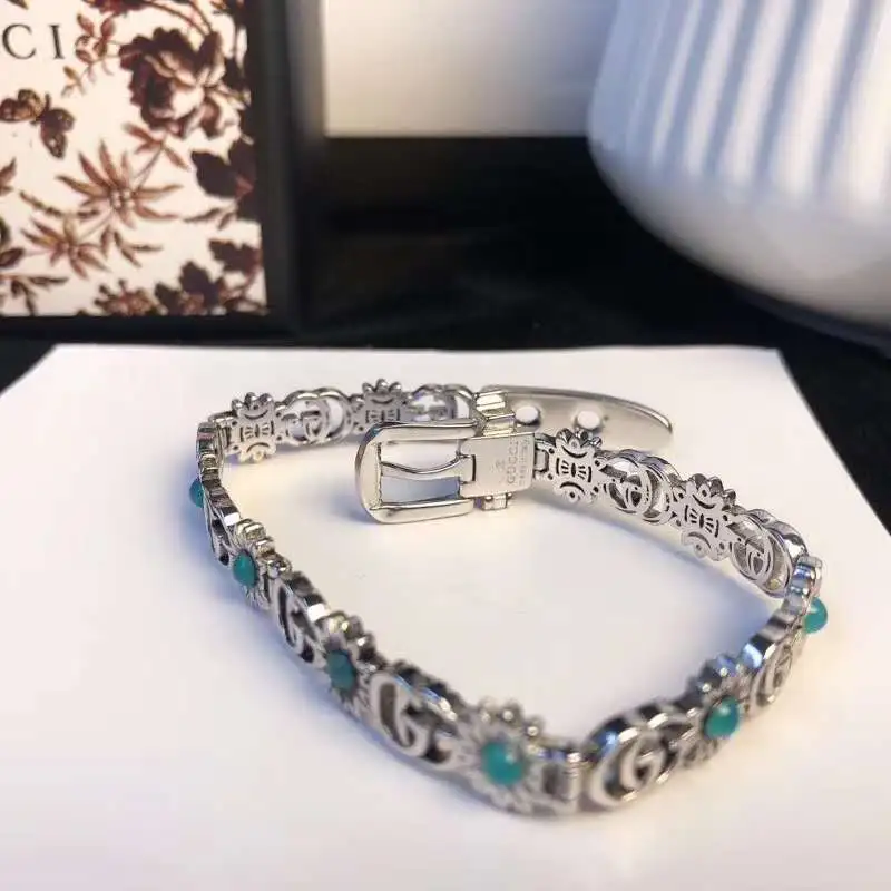 Gucci Light Blue Enamel Metal Bracelet Belt Shape