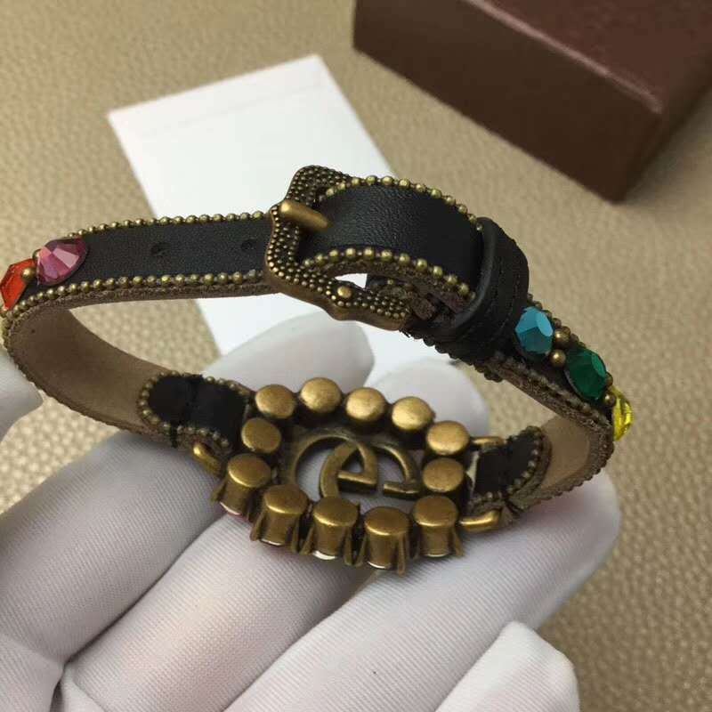 Gucci Colorful Crystal Leather Belt Bracelet