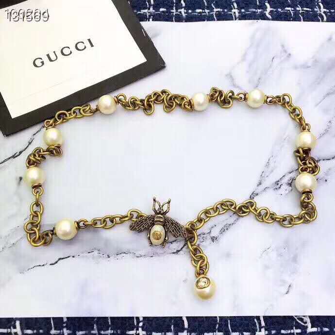 Gucci Pearl Long Necklace Waist Chain With Butterfly