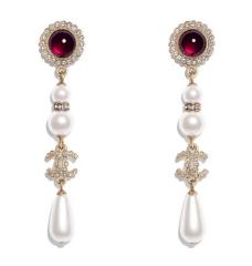 Chanel Long Hanging Metal Glass Pearls & Strass Earring 2020
