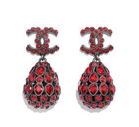 Chanel Metal Strass Ruthenium Red Earring