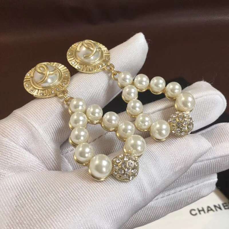 Chanel Metal Glass Pearl Loop Pendant Earring
