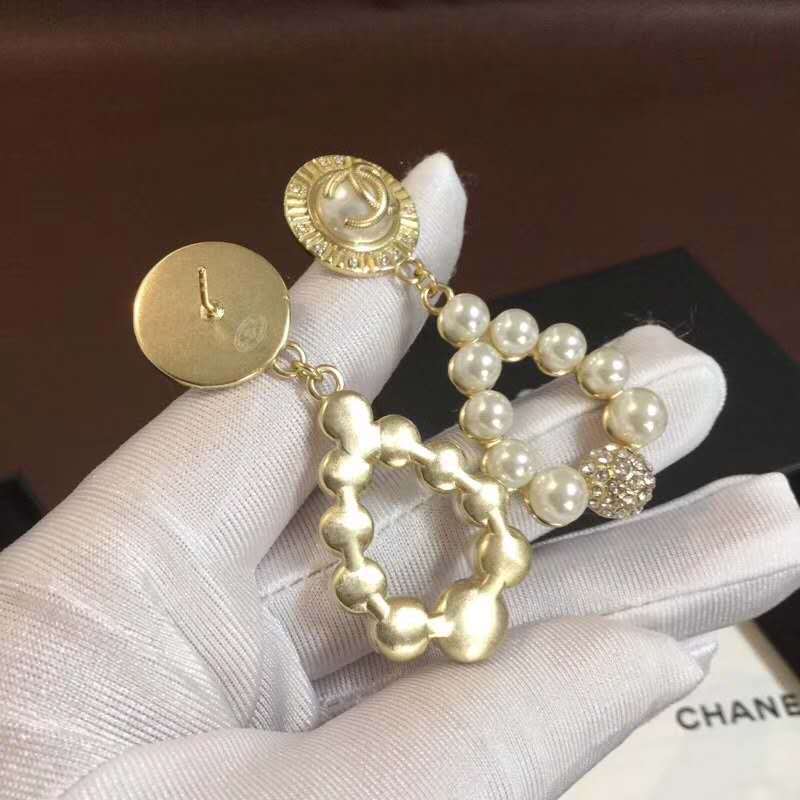 Chanel Metal Glass Pearl Loop Pendant Earring