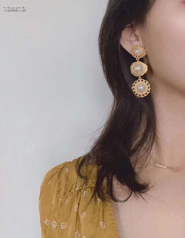 Chanel Metal Glass Pearl 3 Charm Pendant Earring
