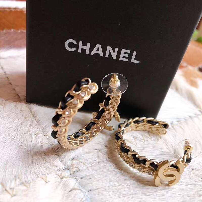 Chanel Loop Earring Metal, Lambskin &amp; Strass Gold, Black &amp; Crystal