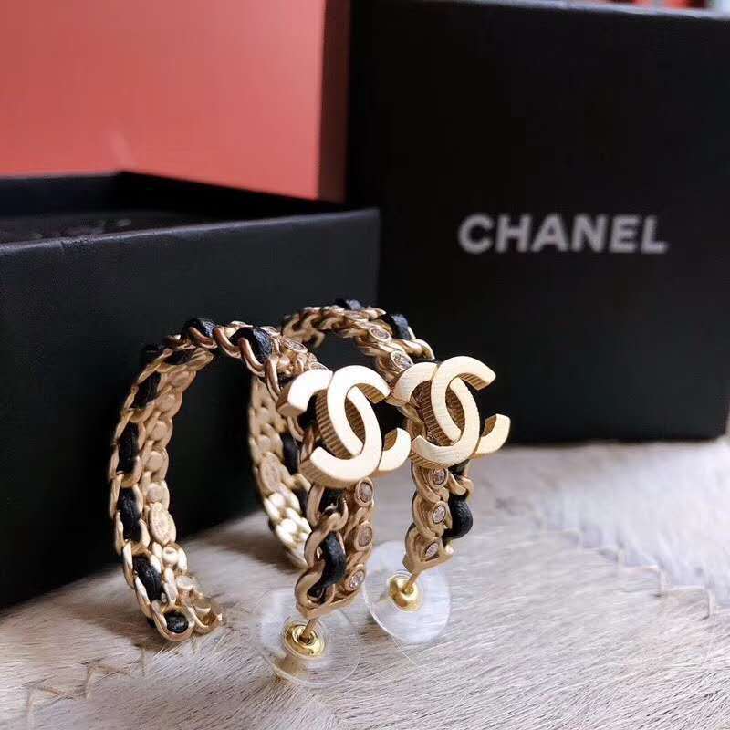 Chanel Loop Earring Metal, Lambskin &amp; Strass Gold, Black &amp; Crystal