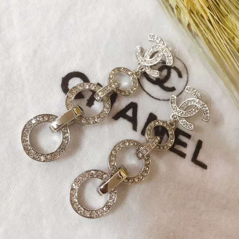 Chanel 3 Loop Pendant Long Earring Metal Strass Crystal