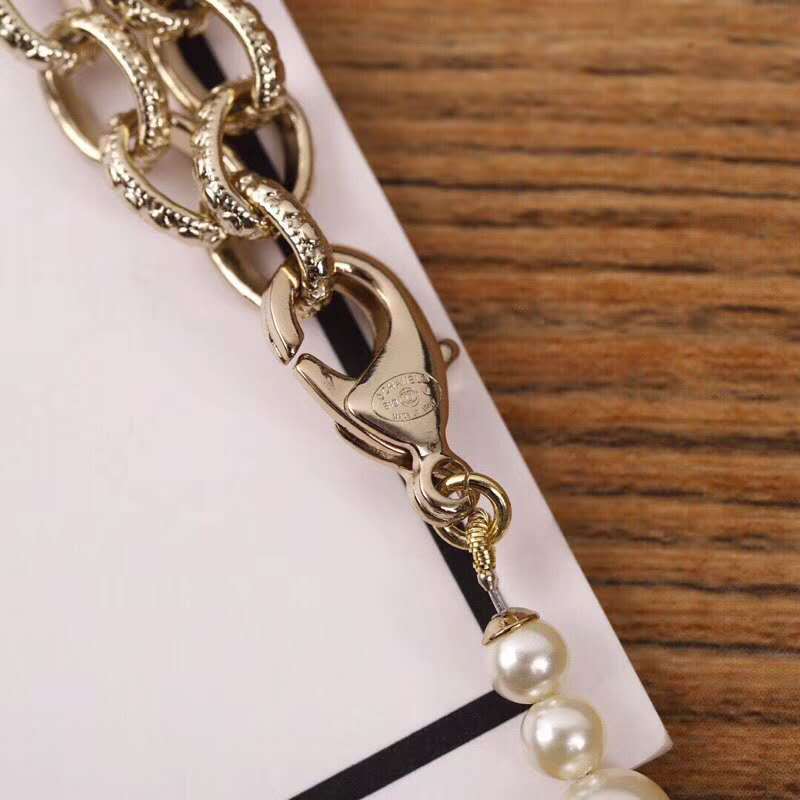 Chanel Double Strands Short Necklace Metal Imitation Pearls Strass Crystal