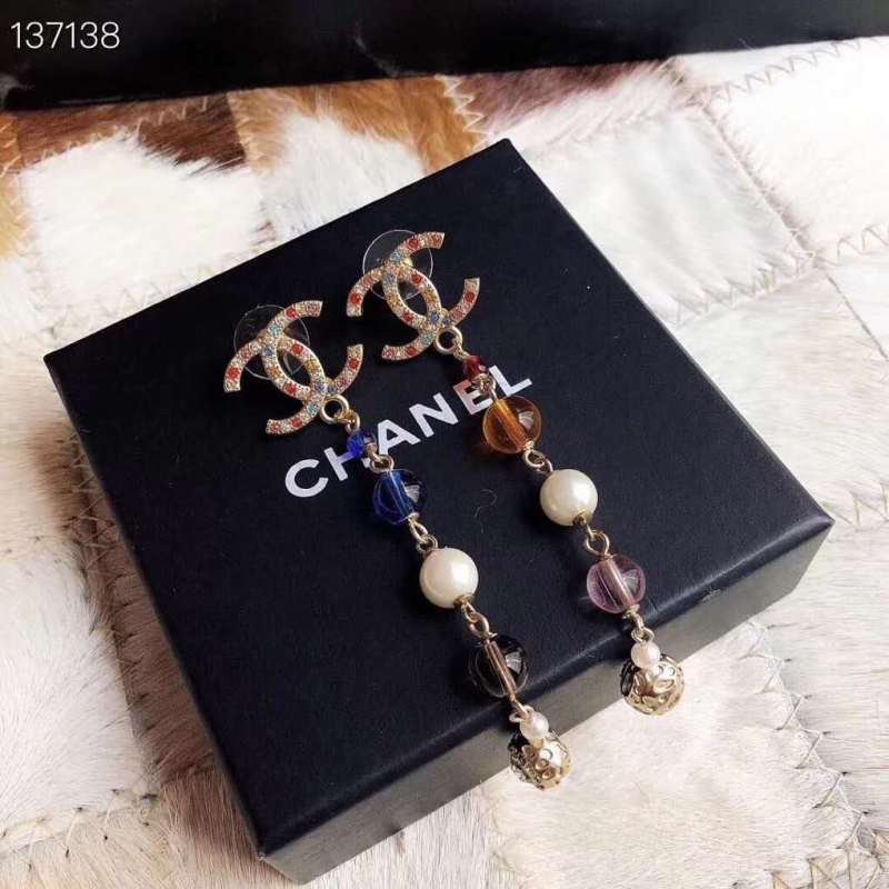 Chanel Long Pendant Earring Natural Stones Glass Pearls Strass Multicolor Crystal