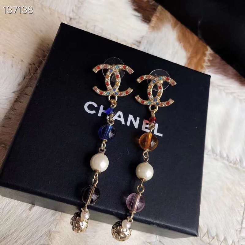 Chanel Long Pendant Earring Natural Stones Glass Pearls Strass Multicolor Crystal