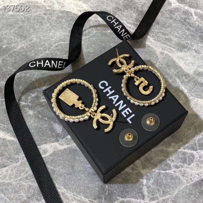 Chanel Strass Pearl Loop Earring With Bottle Number 5 Charm