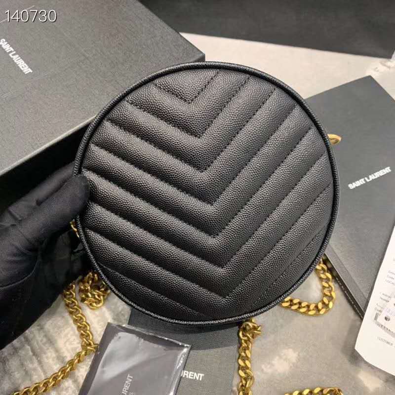 VINYLE round camera bag in chevron-quilted grain de poudre embossed leather CROSSBODY BAG