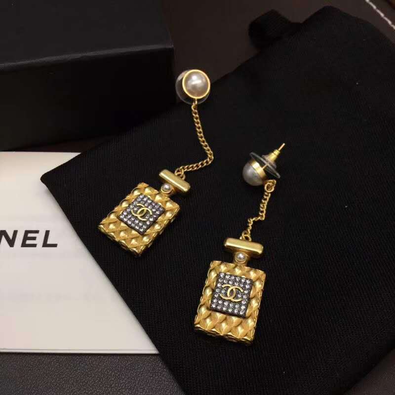 Chanel Hanging Bottle Pendant Earring Strass Pearl
