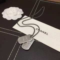 CHANEL Hanging Tag Strass Decorated Chain Necklace