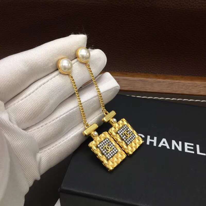 Chanel Hanging Bottle Pendant Earring Strass Pearl