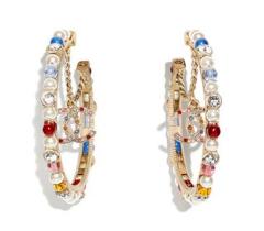 CHANEL Hoop Earring Stones Glass Pearls Strass Multicolor Pearly White & Crystal