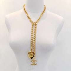 Thick chain Heart Pendant CC Knot Long Necklace