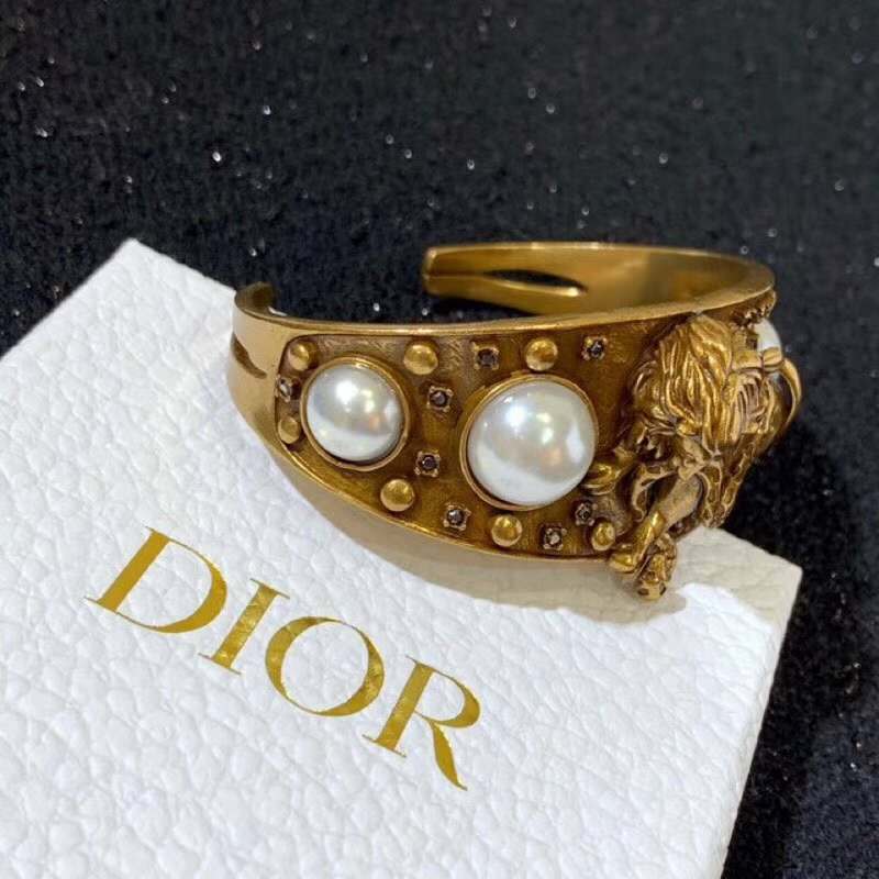 Dior D-Wild Lion Snake Antique Gold Finish Cuff Beads Crystal Metal Original Size Specification
