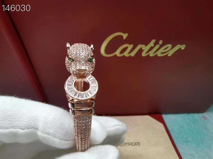 Cartier panther PANTHÈRE DE CARTIER BRACELET Paved Green Eye Pink Gold Rose Gold Yellow Gold Silver color DL01