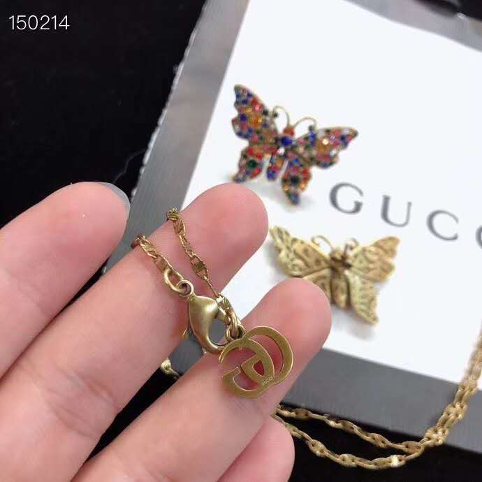 Gucci Crystal studded butterfly necklace multicolored