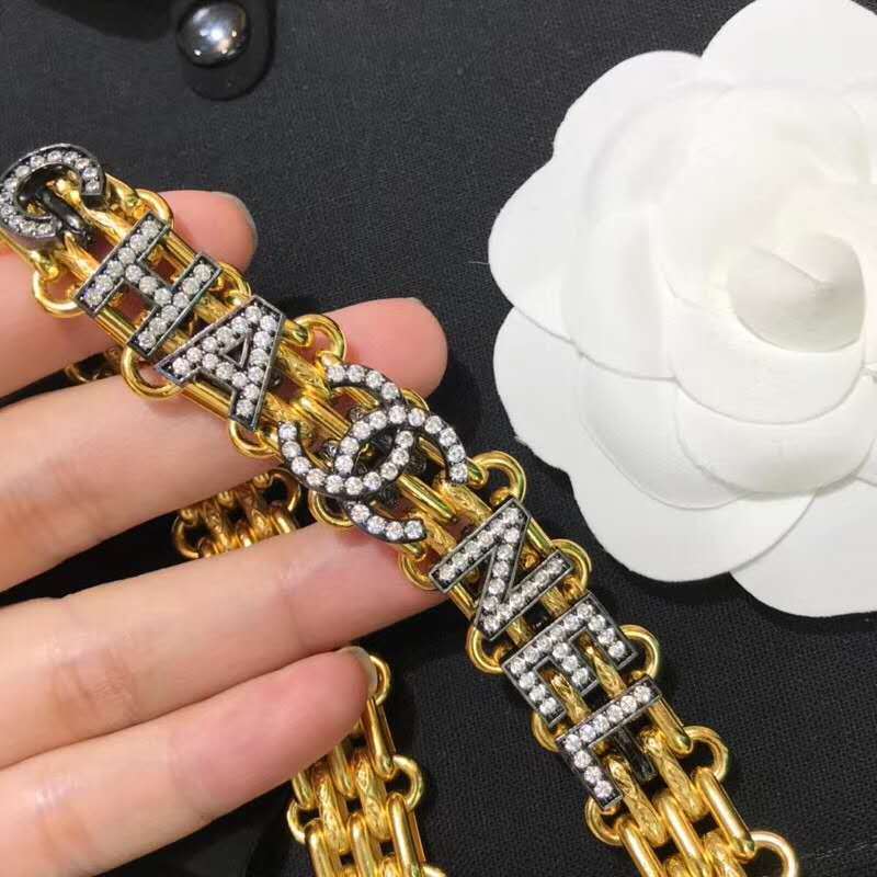 Métiers d'art 2019/20 Chanel Metal Multi Strands Waist Belt Letter Charm Metal &amp; Diamantés Gold, Ruthenium &amp; Crystal