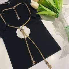 Spring Summer 2021 Chanel Metal & Lambskin Gold & Black Long Chain Necklace