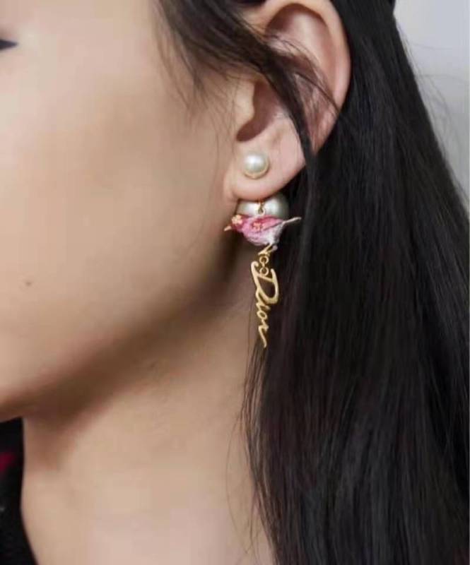 21SS Dior Pearl Pierced Earring Bird Pendant Drop Earring Single 1 PC