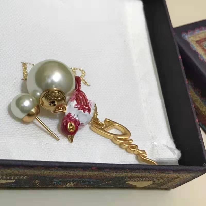 21SS Dior Pearl Pierced Earring Bird Pendant Drop Earring Single 1 PC