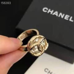 Chanel Glass Crystal Logo Ring Yellow Gold