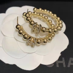 Chanel Brass Gold Ball Hoop Round Earring Diamond Costume Jewelry