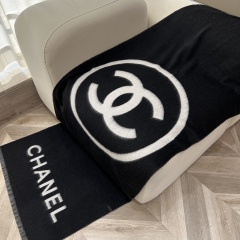 Chanel Black White Thick Cashmere Fur Scarf