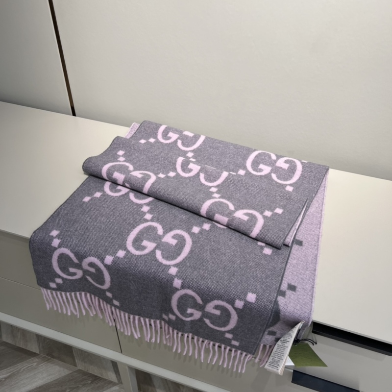Thick Pinkish Purple Gucci Blanket Luxury Cashmere Wool Shawl Scarf Double-sided Jacquard GG Pattern