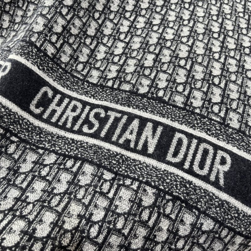 Dior Jacquard Cashmere Wool Shawl Blanket Double-sided Navy White