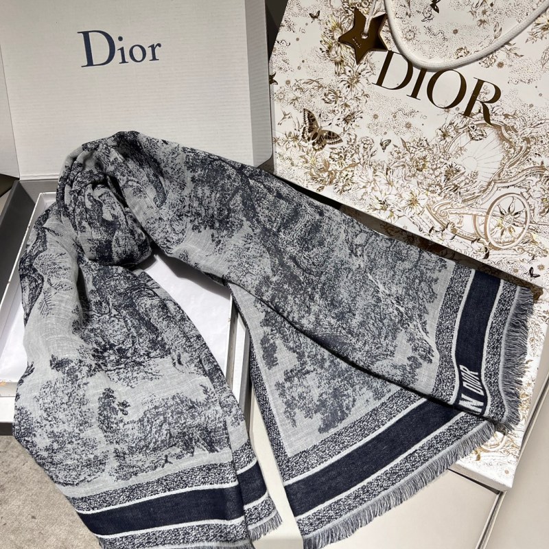 Dior Jungle Jacquard BLEND FIBRE Shawl Blanket Grey Blue