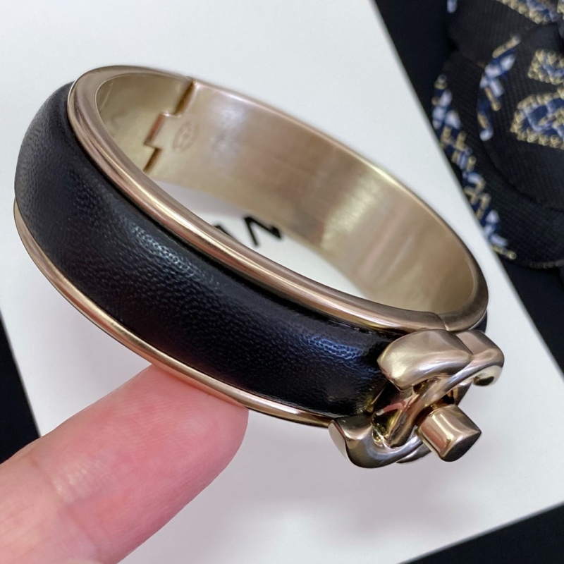 Chanel Metal Brass Lambskin Cuff Bracelet Turn to Open Top Replica