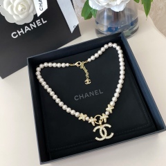 Chanel Strass Cross Charm CC Pendant Pearl Short Necklace Top Replica