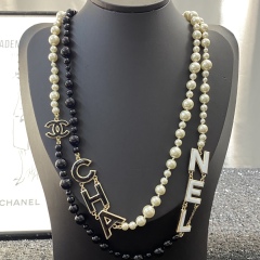 Chanel Long Big Small Pearl Necklace Oil Painting Letter Charm Replica material and making same as the genuine