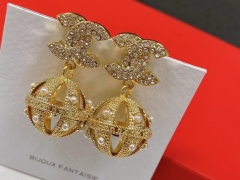 Chanel Mesh Pattern Ball Pendant Strass Pearl Stud Earring Replica Logo and details same as the genuine in the boutique