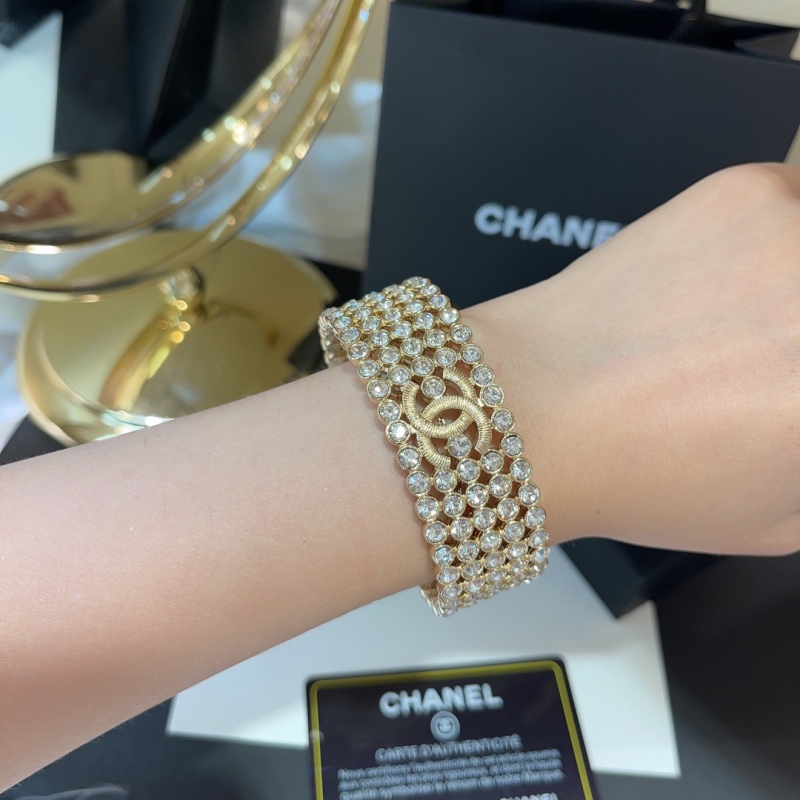 Chanel Carved Wide Hard Open Cuff Rhinestones Replica Logo and details same as the genuine in the boutique