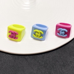 Chanel Replica Costume Jewelry Resin Colorful CC Sqaure Ring
