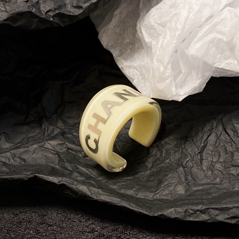 Chanel Replica Costume Jewelry Resin Letter CC Open Ring Off White