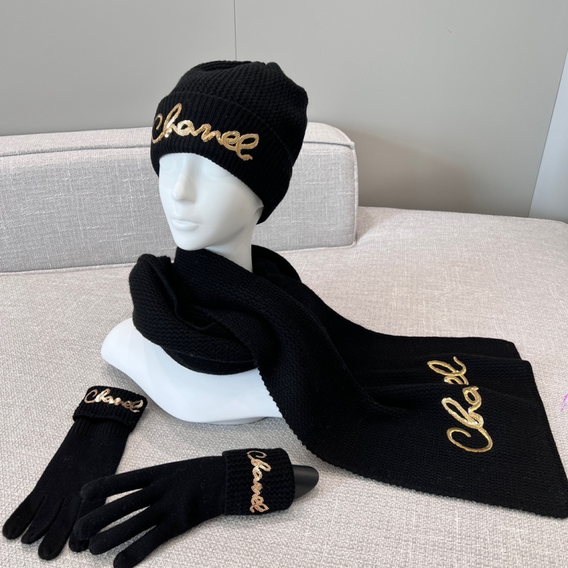 Chanel Replica Scarf Hat Glove Set Cashmere Wool Kintted Thick Sequin Embroidery Letter Luxury Brand Factory Outlet Wholesale